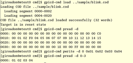 Screenshot: non-interactive gpicd-cmd operations